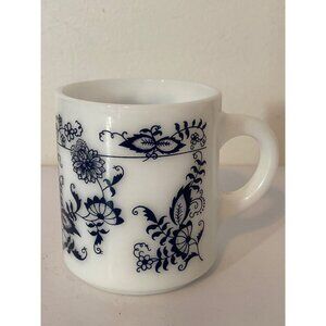 VTG Collectible 8oz Milk Glass Navy Blue Floral Coffee Tea Mug D-51